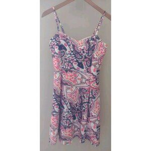 Floral Paisley Pink Mini Dress with Spaghetti Straps